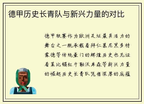 德甲历史长青队与新兴力量的对比